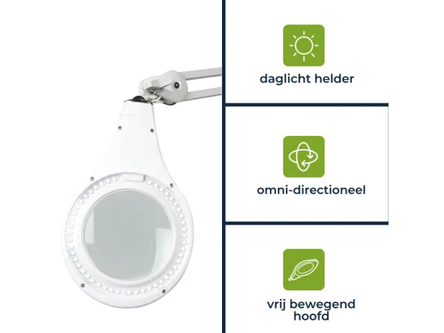 Led Bureaulamp Met Vergrootglas 5 Dioptrie - 4W - 48 St.- Wit