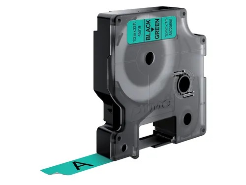 Labeltape Dymo 45019 D1 S720590 12mmx7m zwart op groen