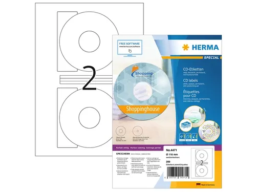 HERMA 4471 CD-etiketten Maxi A4 Ø116mm/41mm mat Wit 200 stuks