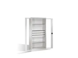 werkplaatskast HxBxD 1950x930x600mm 3xStalen bodem 3laden slot RAL7035