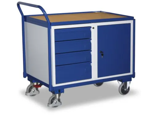 Tafel- En Kastwagen 250kg Lxb 1000x600mm 4 Laden 1 Kast Ral 5010