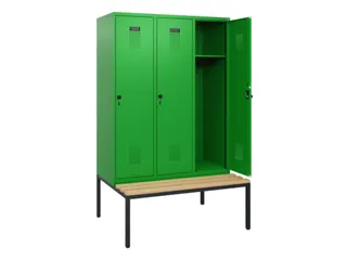 locker met bank,HxBxD 1950x1200x815mm,3vak,vak B 400mm,draaigrendel - 1