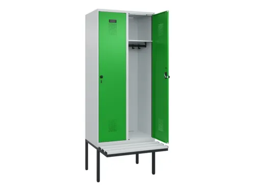 locker met bank,HxBxD 2120x800x815mm,2vak,vak B 400mm,draaigrendel