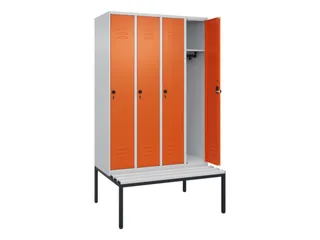 locker met bank,HxBxD 2120x1200x815mm,4vak,vak B 300mm,draaigrendel - 2