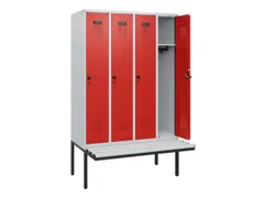 locker met bank,HxBxD 1950x1200x815mm,4vak,vak B 300mm,draaigrendel