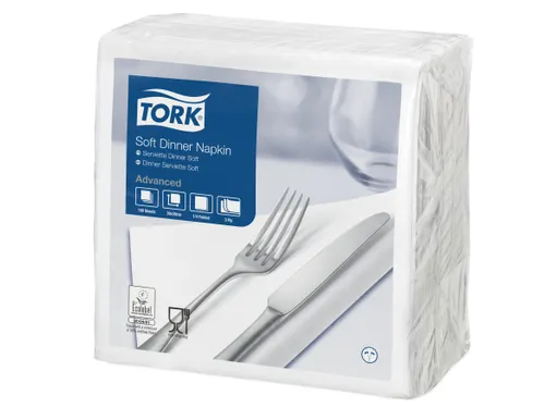 Tork 477577 Soft Dinnerservet 39x39cm 3-laags 1/4 vouw 12x100st Wit