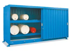 Stellingcontainer Gevaarlijke Stoffen Max. 16X200L Vaten Liggend