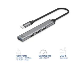 Hub ACT USB-C 3x USB-A 2.0 en 1x USB-A 3.0 - 9