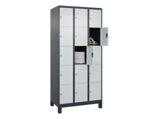 lockerkast,HxBxD 1950x900x500mm,3x5vakken,vak B 300mm,cil.-slot,voeten - 1