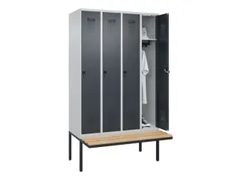locker met bank,HxBxD 2120x1200x815mm,4vak,vak B 300mm,draaigrendel