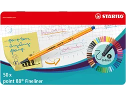 Fineliner STABILO point 88 0.4mm blik à 50 stuks assorti kleuren