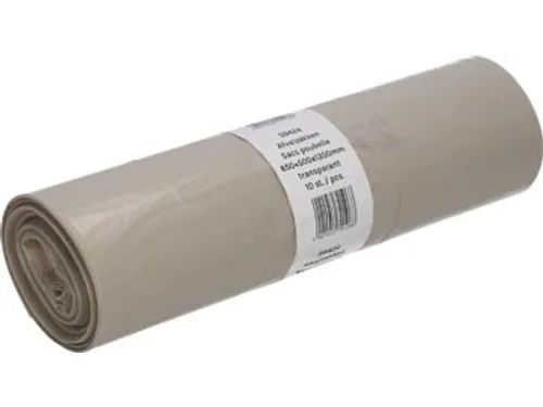 Vuilniszak 42 micron 65+50x135cm 240L Transparant LDPE rol van 10 stuk