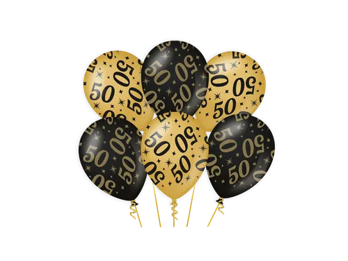 Ballonnen Classy party balloons '50' 30cm Goud-Zwart 6 stuks