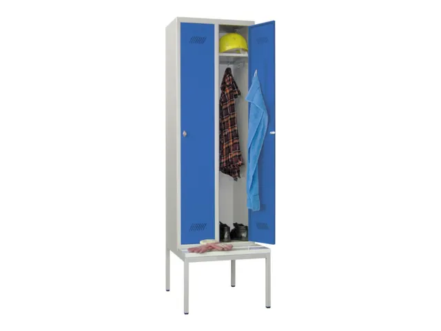 locker met bank,HxBxD 2150x600x500mm,2vak,RAL7035,front RAL5010