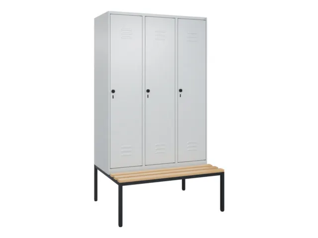 locker met bank,HxBxD 2120x1200x815mm,3vak,vak B 400mm,draaigrendel