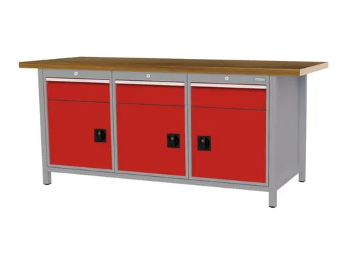 werkbank,HxBxD 860x2000x750mm,onderstel RAL7040,fronten RAL3020