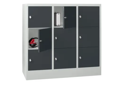 lockerkast,HxBxD 1187x1200x500mm,3x3vakken,RAL7035,front RAL7016