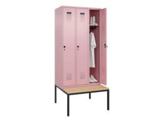 locker met bank,HxBxD 2120x900x815mm,3vak,vak B 300mm,draaigrendel - 1