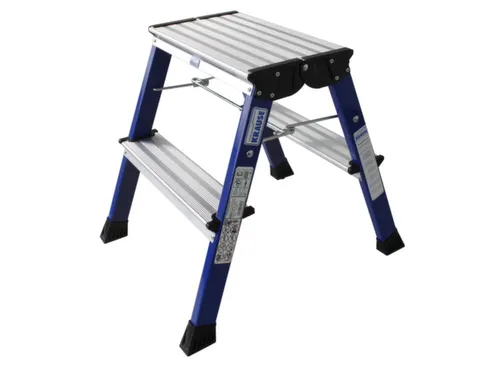 Verrijdbaar Vouwtrapje Aluminium 2x2treden 4 Geveerde Wielen Blauw