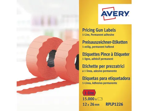 prijstangetiketten Avery permanent 12x26mm rood 10 rol in doos