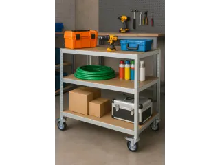 Etagewagen,Draagverm. 150Kg,3Etage(S),Houten Legbordetage,Lichtgrijs - 2