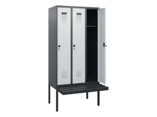 locker met bank,HxBxD 1950x900x815mm,3vak,vak B 300mm,draaigrendel - 1