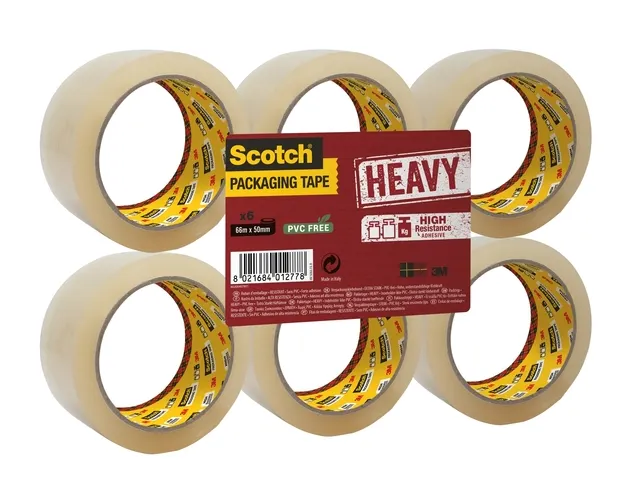 Verpakkingstape Scotch Heavy 50mmx66m PP transparant hotmelt 6 rollen