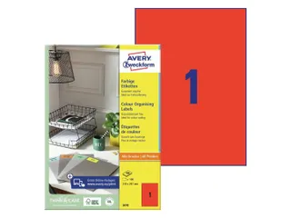 Gekleurde Etiketten Avery Zweckform 210x297mm A4 Rood 100 stuks - 1