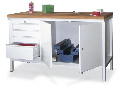 Werkbank Hxlxd 900x1500x700mm 4laden 1kast Lichtgrijs