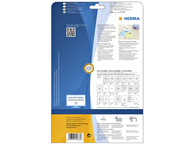 HERMA 4684 Transparante folie-etiketten Mat A4 52,5x29,7mm 1000 stuks