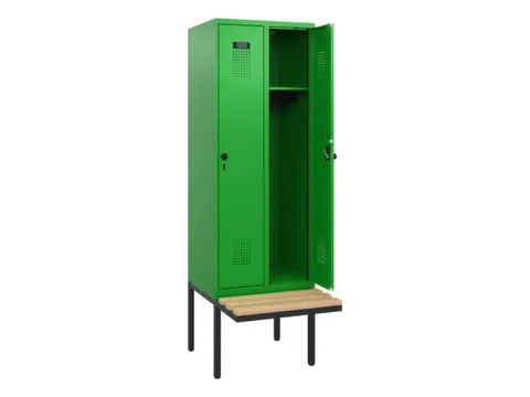 locker met bank,HxBxD 1950x600x815mm,2vak,vak B 300mm,draaigrendel