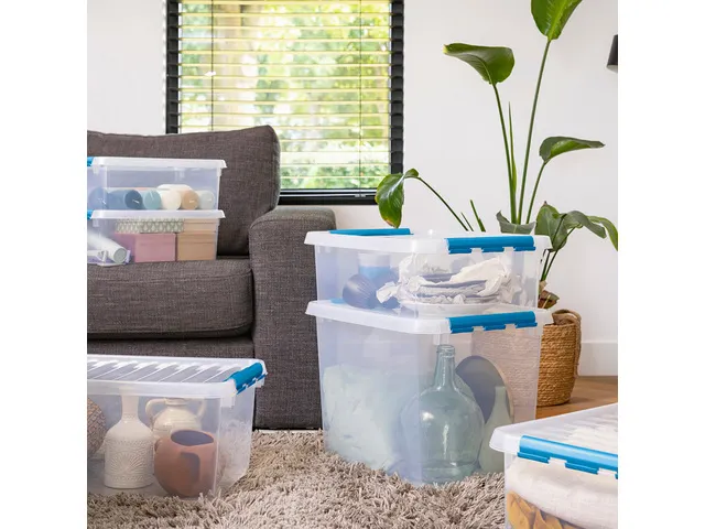 Q-line opbergbox 52L transparant blauw - 50x40x38cm