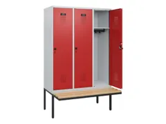 locker met bank,HxBxD 1950x1200x815mm,3vak,vak B 400mm,draaigrendel