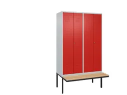 PBM-locker met bank,HxBxD 2120x1200x815mm,4vak,vak B 300mm,cil.-slot