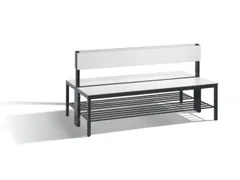 omkleedbank,HxLxD 796x1500x760mm,HPL wit,frame staal RAL7021,leuning