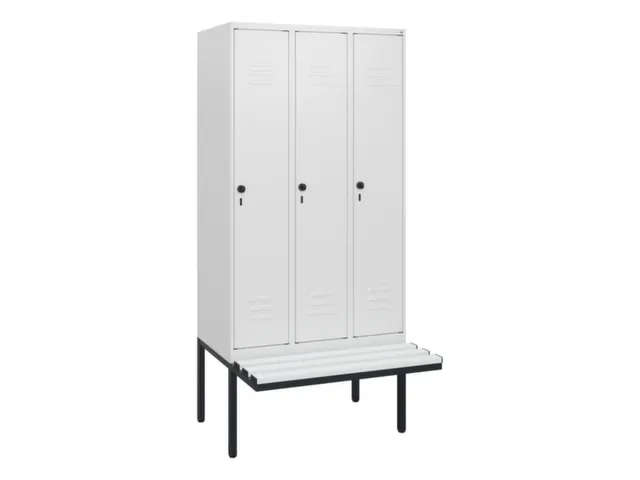 locker met bank,HxBxD 1950x900x815mm,3vak,vak B 300mm,draaigrendel