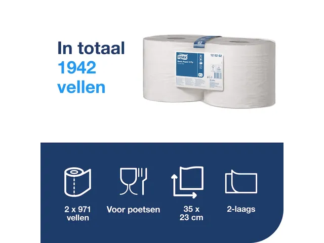 Poetsrol Tork 2-laags Wit 129262 Basic Combi rol W1/2 multifunctioneel