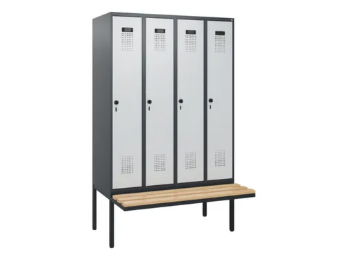 locker met bank,HxBxD 1950x1200x815mm,4vak,vak B 300mm,draaigrendel
