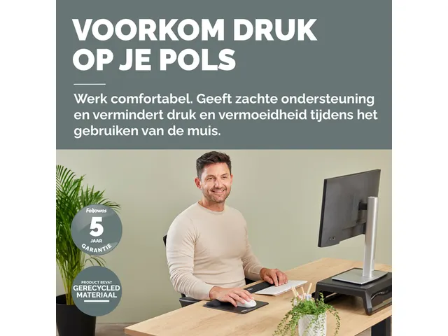 Muismat met polssteun Fellowes Breyta zwart 20x24cm