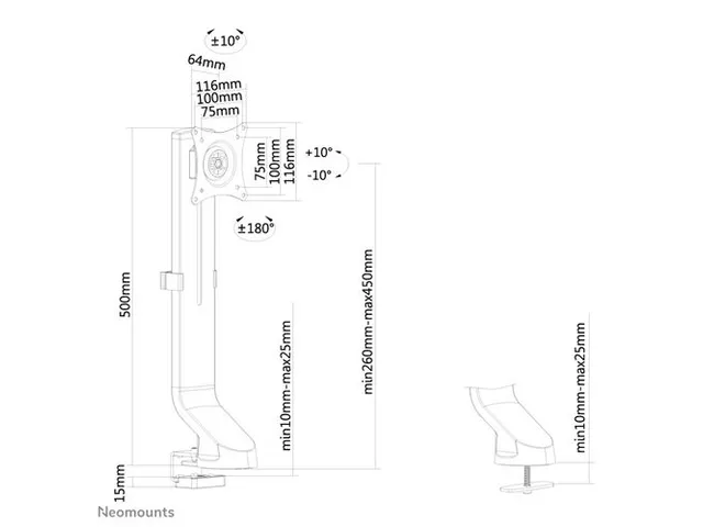 Monitorarm FPMAD860 1 scherm tot 32 inch met Klem en Doorvoer Zwart
