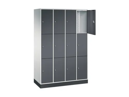 lockerkast,RAL 7035/RAL 7021,HxBxD 1950x1220x500mm,4x3vakken,cil.-slot