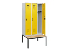 locker met bank,HxBxD 1950x900x815mm,3vak,vak B 300mm,draaigrendel