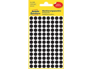 Etiket Avery Zweckform 3009 Rond Ø8mm Zwart 416 Stuks - 3