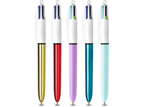 Balpen Bic 4kleuren My Bic medium assorti blik à 5 stuks