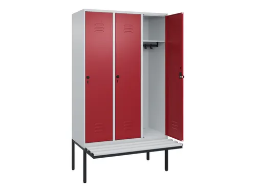 locker met bank,HxBxD 2120x1200x815mm,3vak,vak B 400mm,draaigrendel