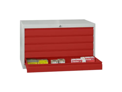 ladekast,HxBxD 600x1023x600mm,5lade(n),cil.slot,RAL7035,front RAL3000