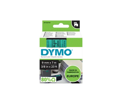 Ruban Dymo 40919 D1 720740 9mmx7m noir sur vert