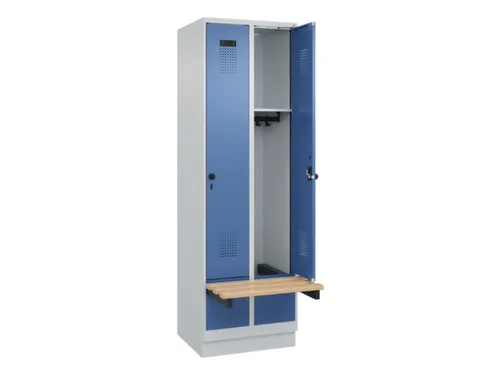 locker met bank,HxBxD 1950x600x815mm,2vak,vak B 300mm,draaigrendel