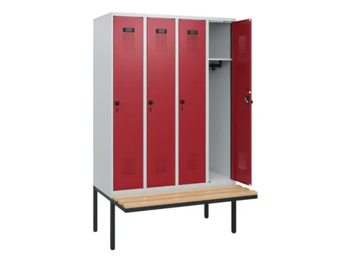 locker met bank,HxBxD 1950x1200x815mm,4vak,vak B 300mm,draaigrendel