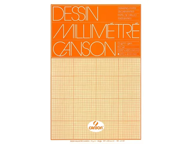Millimeterpapier Canson bruingeel bedrukt 50vel 72gr A3 wit